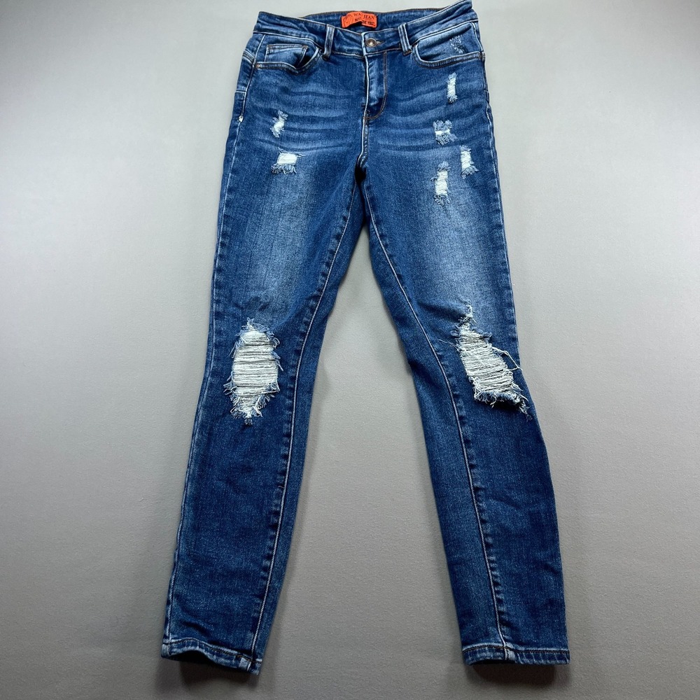 Wax Butt I Love You Jeans Womens 7/28 Blue Denim High Rise Distressed Skinny Leg
